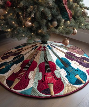 Pastel Violin Holiday Tree Skirt - Custom Made-To-Order Soft Color Christmas Tree Skirt For Musicians & Nursery Decor