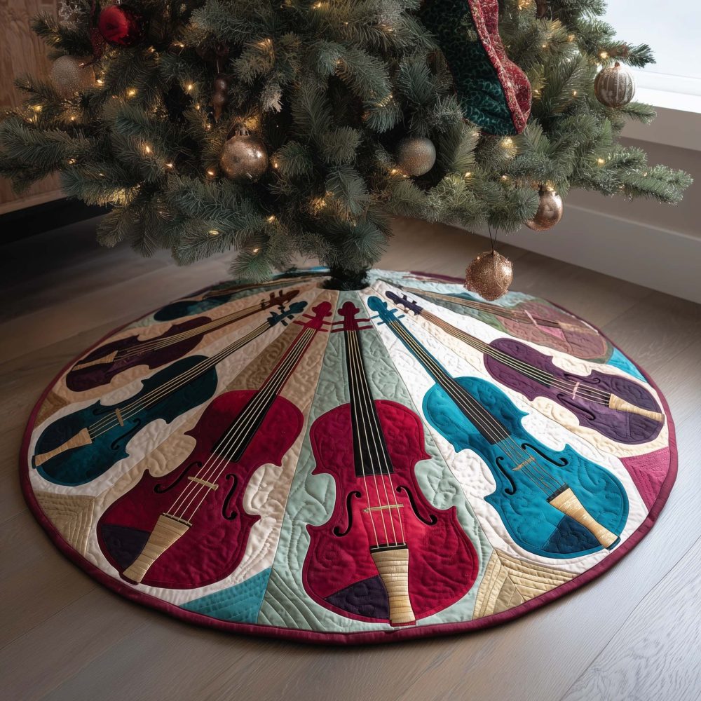 Pastel Violin Holiday Tree Skirt - Custom Made-To-Order Soft Color Christmas Tree Skirt For Musicians & Nursery Decor