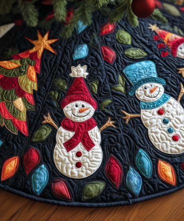 Vibrant Colorful Snowmen Christmas Tree Skirt - Custom Made-To-Order Holiday Skirt For Kids & Family Fun Decor