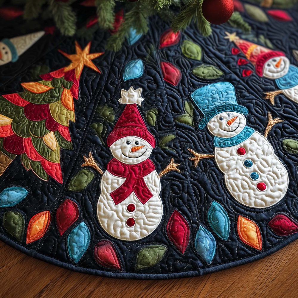 Vibrant Colorful Snowmen Christmas Tree Skirt - Custom Made-To-Order Holiday Skirt For Kids & Family Fun Decor