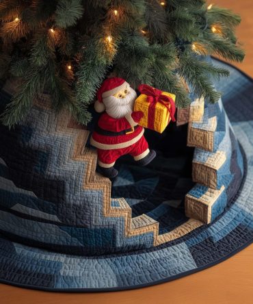 Stepping Santa Handmade Christmas Tree Skirt — Personalized Holiday Tree Skirt, Premium Fabric, Custom-Made & Gift-Ready