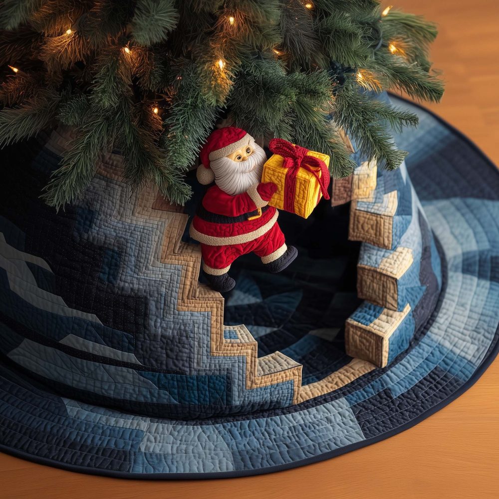 Stepping Santa Handmade Christmas Tree Skirt — Personalized Holiday Tree Skirt, Premium Fabric, Custom-Made & Gift-Ready