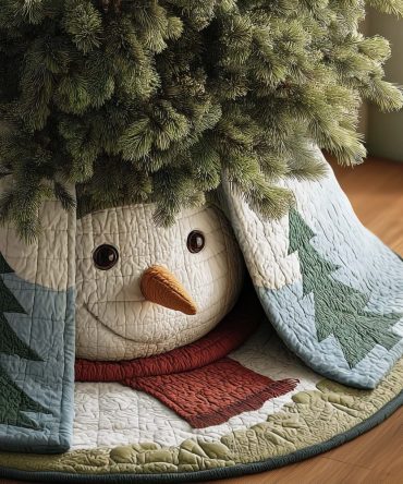 Forest Snowman Tree Skirt - Handcrafted Woodland Snowman Christmas Tree Skirt With Natural Motif, Custom Options