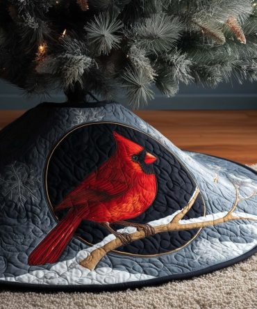 Midnight Cardinal Premium Tree Skirt - Luxury Made-To-Order Christmas Tree Skirt For Elegant Holiday Decorations