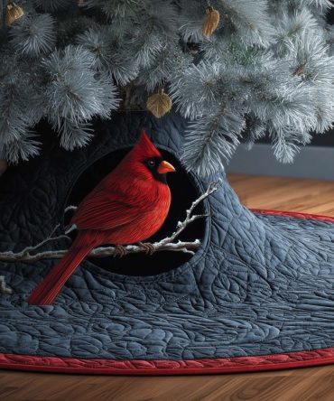 Elegant Dark Cardinal Holiday Tree Skirt - Custom Made-To-Order Christmas Tree Skirt For Modern Rustic Decor