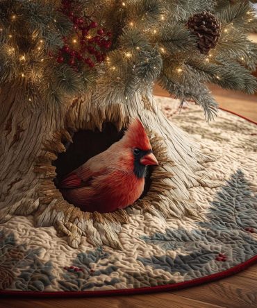 Rustic Cardinal Branch Christmas Tree Skirt - Custom Made-To-Order Holiday Tree Skirt For Festive Home Decor