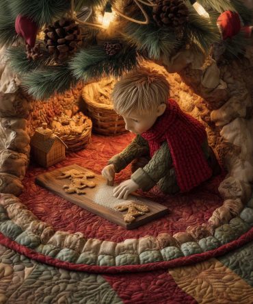 Baking Elf Holiday Tree Skirt — Charming Handmade Christmas Skirt With Baking Elf Design, Custom Sizes & Made-To-Order