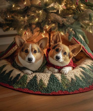 Corgi Pair Holiday Tree Skirt — Charming Handmade Christmas Tree Skirt For Dog Lovers, Customizable & Made-To-Order
