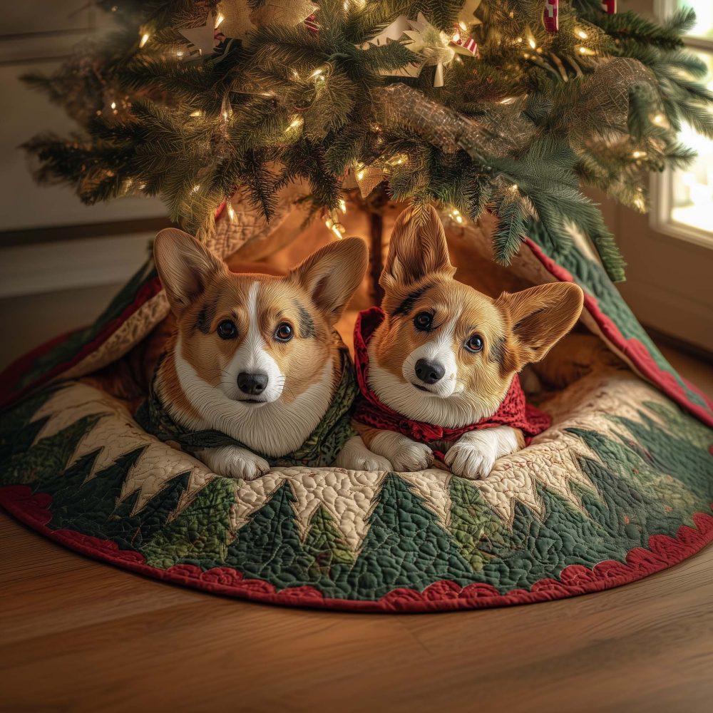 Corgi Pair Holiday Tree Skirt — Charming Handmade Christmas Tree Skirt For Dog Lovers, Customizable & Made-To-Order