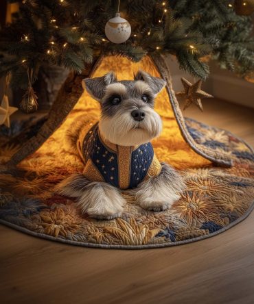 Posed Schnauzer Christmas Tree Skirt — Portrait-Style Schnauzer Holiday Skirt, Handmade Customizable Sizes For Dog Lovers