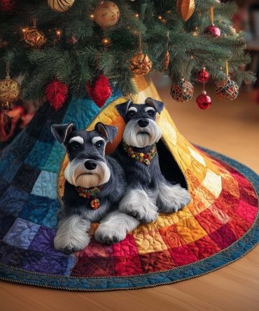 Schnauzer Pair Holiday Tree Skirt — Double Schnauzer Christmas Skirt, Handmade Custom Sizing For Pet-Loving Homes & Gifts