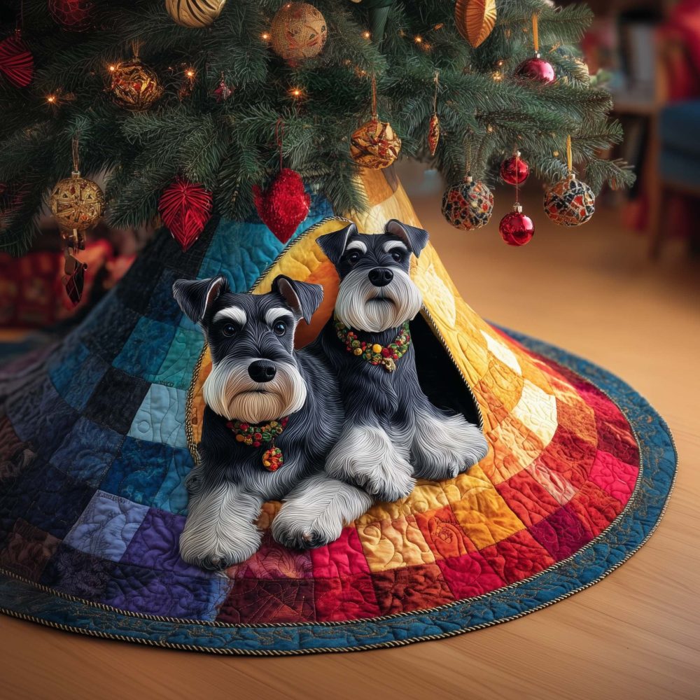 Schnauzer Pair Holiday Tree Skirt — Double Schnauzer Christmas Skirt, Handmade Custom Sizing For Pet-Loving Homes & Gifts