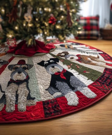 Schnauzer Ring Christmas Tree Skirt — Dog Lover Holiday Skirt With Schnauzer Motif, Handmade Custom Fit For Pet-Themed Decor