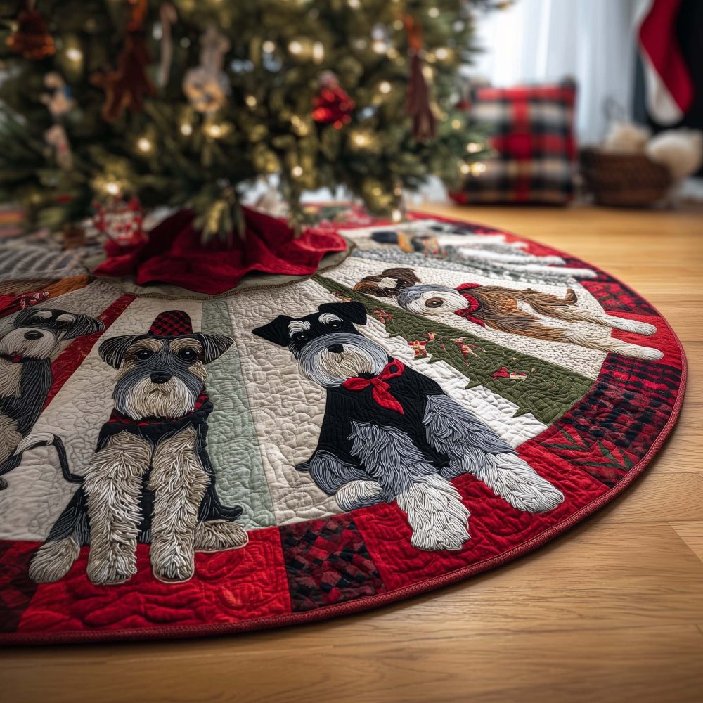 Schnauzer Ring Christmas Tree Skirt — Dog Lover Holiday Skirt With Schnauzer Motif, Handmade Custom Fit For Pet-Themed Decor
