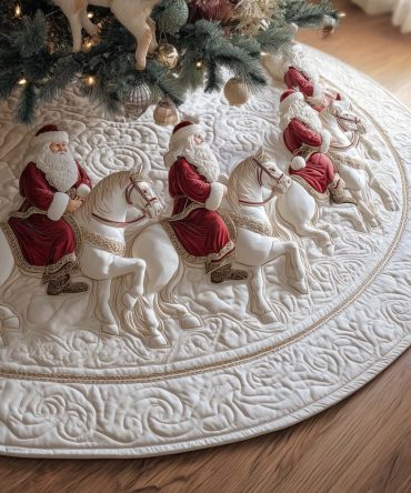 Elegant Red & White Horse Coat Christmas Tree Skirt — Handmade, Custom-Sized Holiday Skirt With Classic Equestrian Style