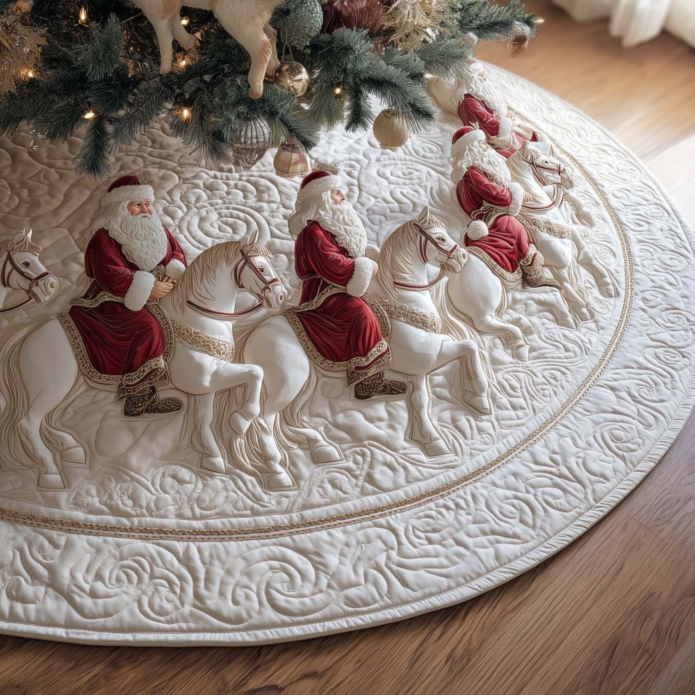 Elegant Red & White Horse Coat Christmas Tree Skirt — Handmade, Custom-Sized Holiday Skirt With Classic Equestrian Style