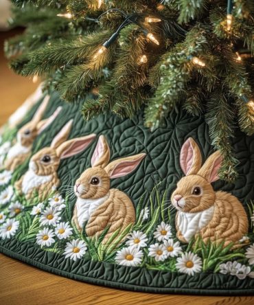 Adorable Bunny Christmas Tree Skirt — Soft Bunny Holiday Skirt, Handmade Custom Fit For Cute & Cozy Seasonal Decor