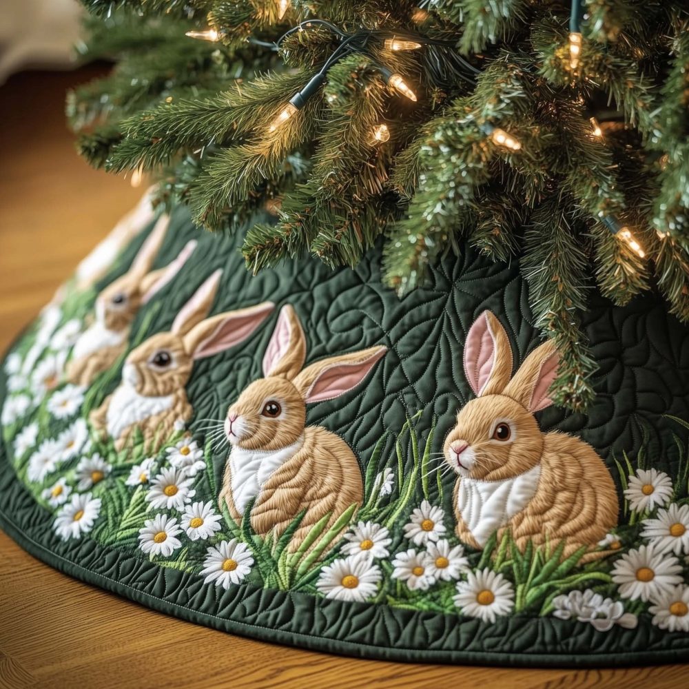 Adorable Bunny Christmas Tree Skirt — Soft Bunny Holiday Skirt, Handmade Custom Fit For Cute & Cozy Seasonal Decor