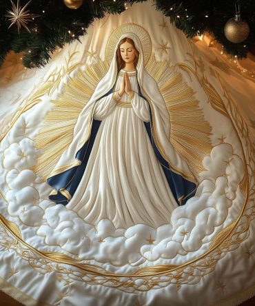 Serene Praying Figure White Robes Tree Skirt - Custom Religious Christmas Tree Skirt, Inspirational Nativity Holiday Decor