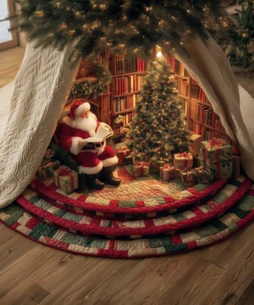 Cozy Santa Reading Christmas Tree Skirt — Custom Made Holiday Scene, Soft Plush Fabric, Perfect Family Gift & Mantel Accent