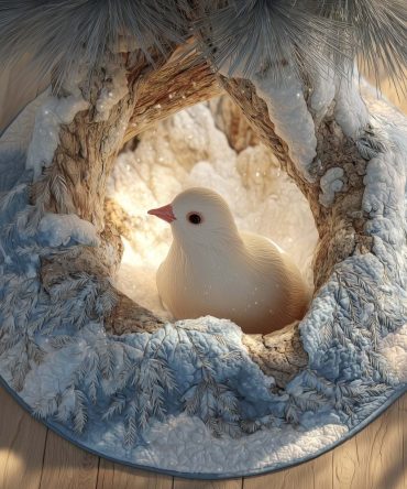 Elegant White Dove Christmas Tree Skirt - Custom Snowy Nest Design, Handmade Holiday Decor For Living Room