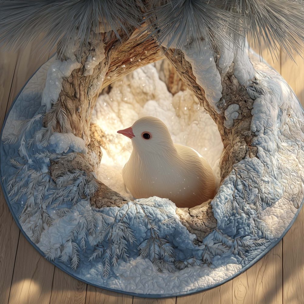Elegant White Dove Christmas Tree Skirt - Custom Snowy Nest Design, Handmade Holiday Decor For Living Room