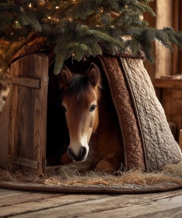 Custom-Made Rustic Barn Door Horse Christmas Tree Skirt — Handmade Holiday Accent With Warm Country Charm, Multiple Sizes