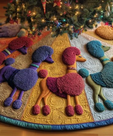 Whimsical Poodle Christmas Tree Skirt — Retro Poodle Holiday Skirt, Handmade Custom Fit For Chic & Playful Seasonal Decor