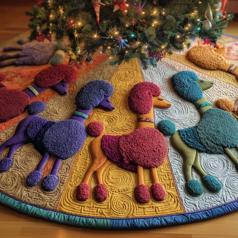 Whimsical Poodle Christmas Tree Skirt — Retro Poodle Holiday Skirt, Handmade Custom Fit For Chic & Playful Seasonal Decor