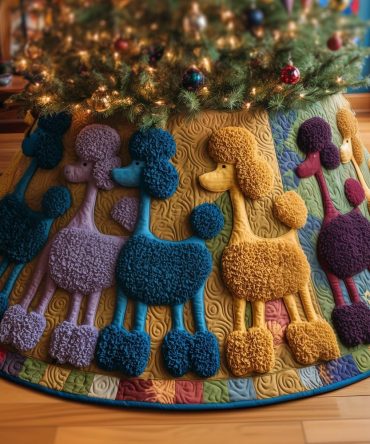 Funky Poodle Holiday Tree Skirt — Bold Poodle Pattern Christmas Skirt, Handcrafted Custom Sizes For Fun Festive Rooms