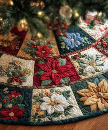 Blossom Trail Holiday Tree Skirt — Floral Christmas Tree Skirt, Elegant Handmade Décor With Custom Sizes And Trim Options