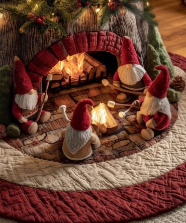 Toasty Gnome Christmas Tree Skirt — Cozy Gnome Holiday Skirt, Handmade Custom Fit For Warm & Whimsical Seasonal Décor
