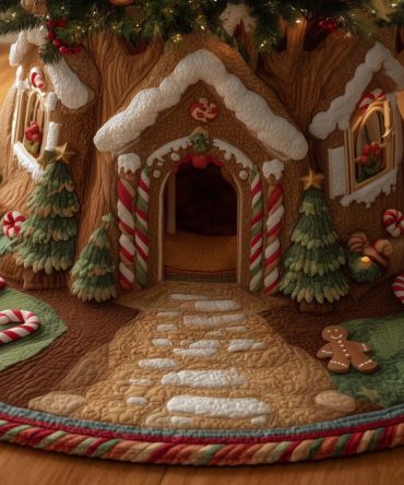 Gingerbread House Tree Skirt - Handcrafted Holiday Tree Skirt With Gingerbread Design, Customizable Cozy Decor