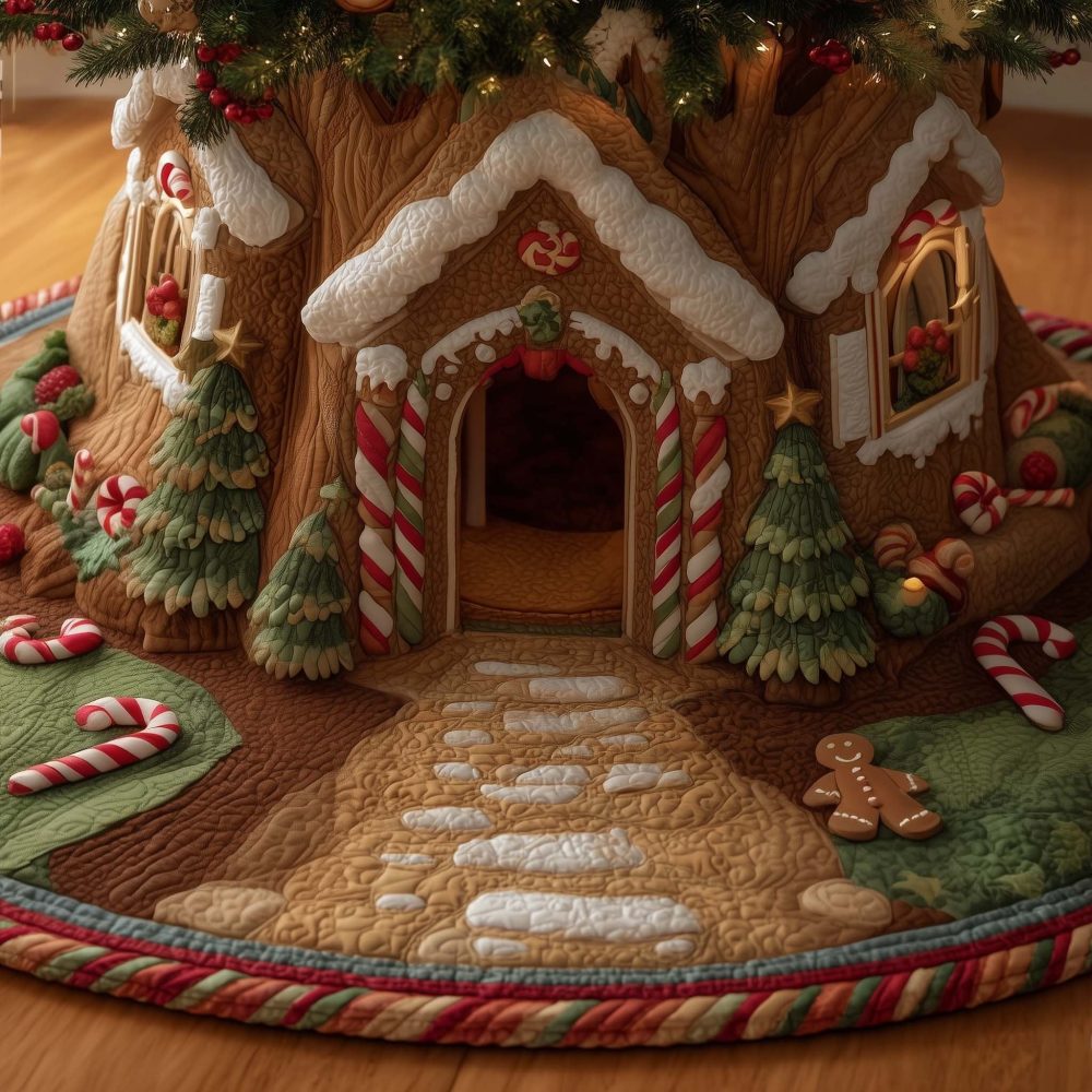Gingerbread House Tree Skirt - Handcrafted Holiday Tree Skirt With Gingerbread Design, Customizable Cozy Decor