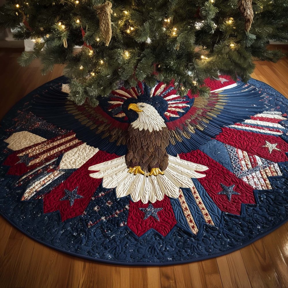 Bald Eagle Red White Blue Christmas Tree Skirt — Custom Made, High-Impact Patriotic Design, Multiple Sizes, Gift-Ready Packaging