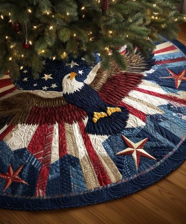 Stars & Stripes Eagle Christmas Tree Skirt — Custom Handmade Patriotic Decor With Bold Flag Design, Durable Fabric Options