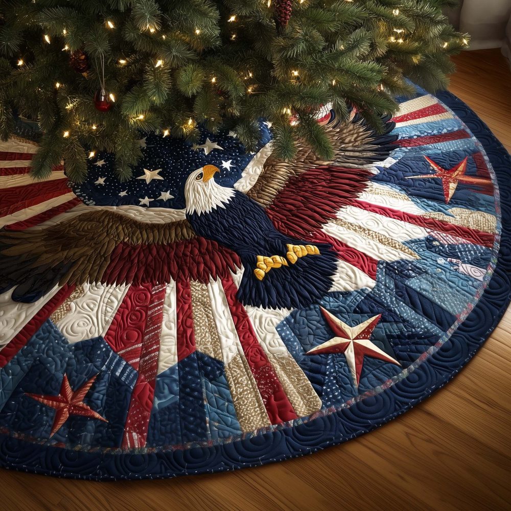 Stars & Stripes Eagle Christmas Tree Skirt — Custom Handmade Patriotic Decor With Bold Flag Design, Durable Fabric Options