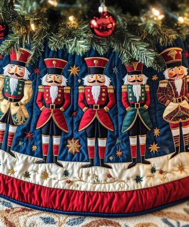 Navy Star Nutcracker Guard Tree Skirt — Premium Handcrafted Nutcracker Holiday Skirt With Star Pattern, Custom Size & Trim Options