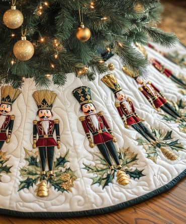 Ivory Nutcracker Christmas Tree Skirt With Holly Embroidery — Handmade Holiday Skirt, Custom Sizes, Luxe Neutral Holiday Décor