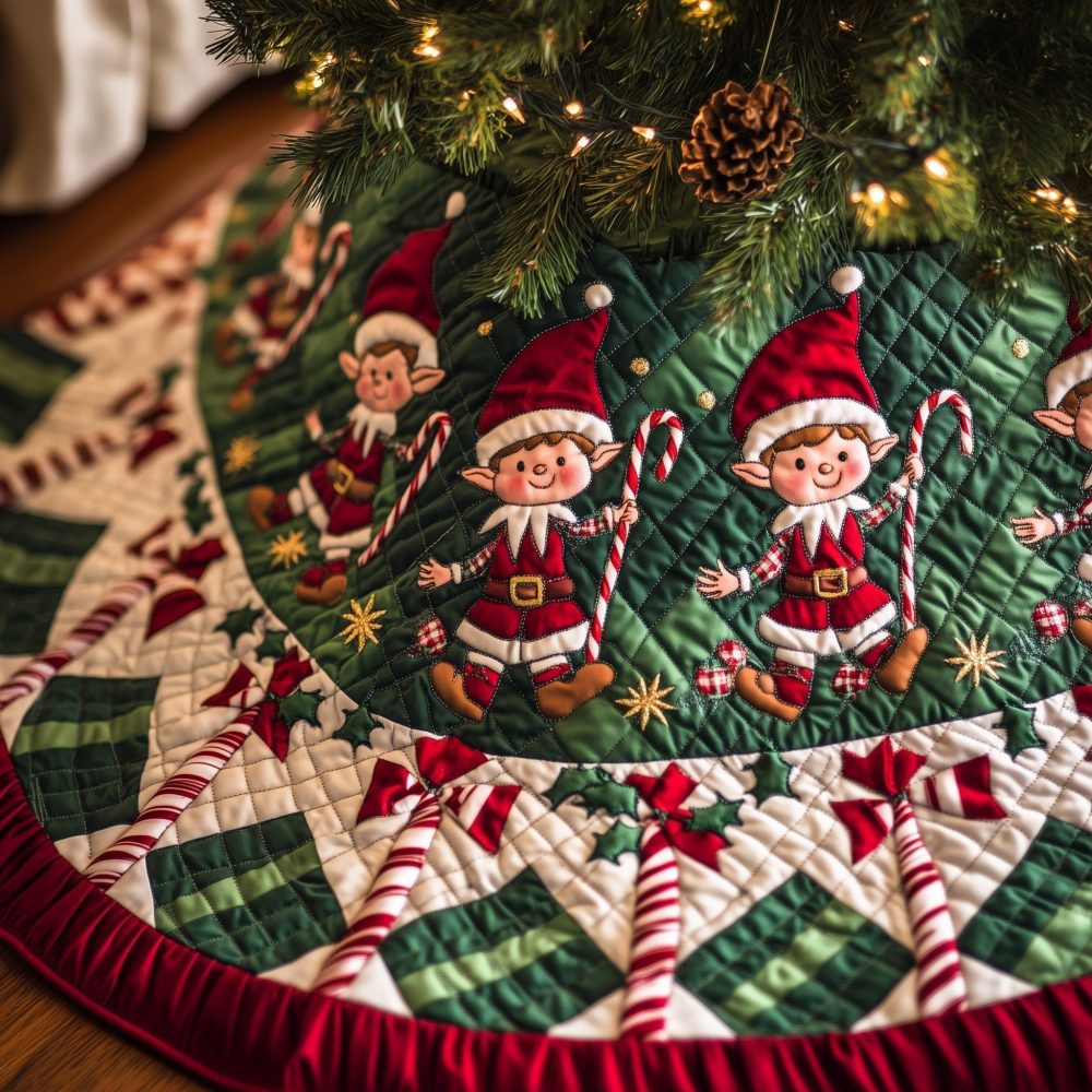 Santa Helper Tree Skirt - Handcrafted Christmas Tree Skirt Featuring Santa'S Helper Design, Personalized Holiday Accent