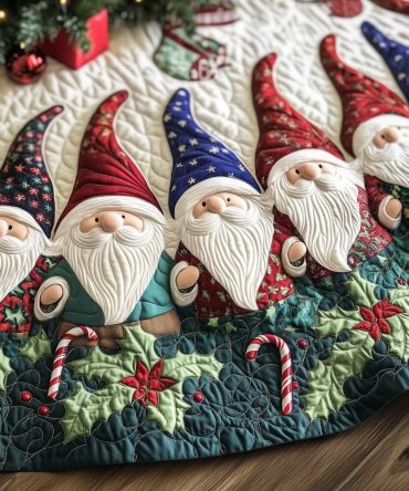 Gnome Cheer Holiday Tree Skirt — Whimsical Gnome Christmas Tree Skirt, Custom Handmade For Cozy Seasonal Décor