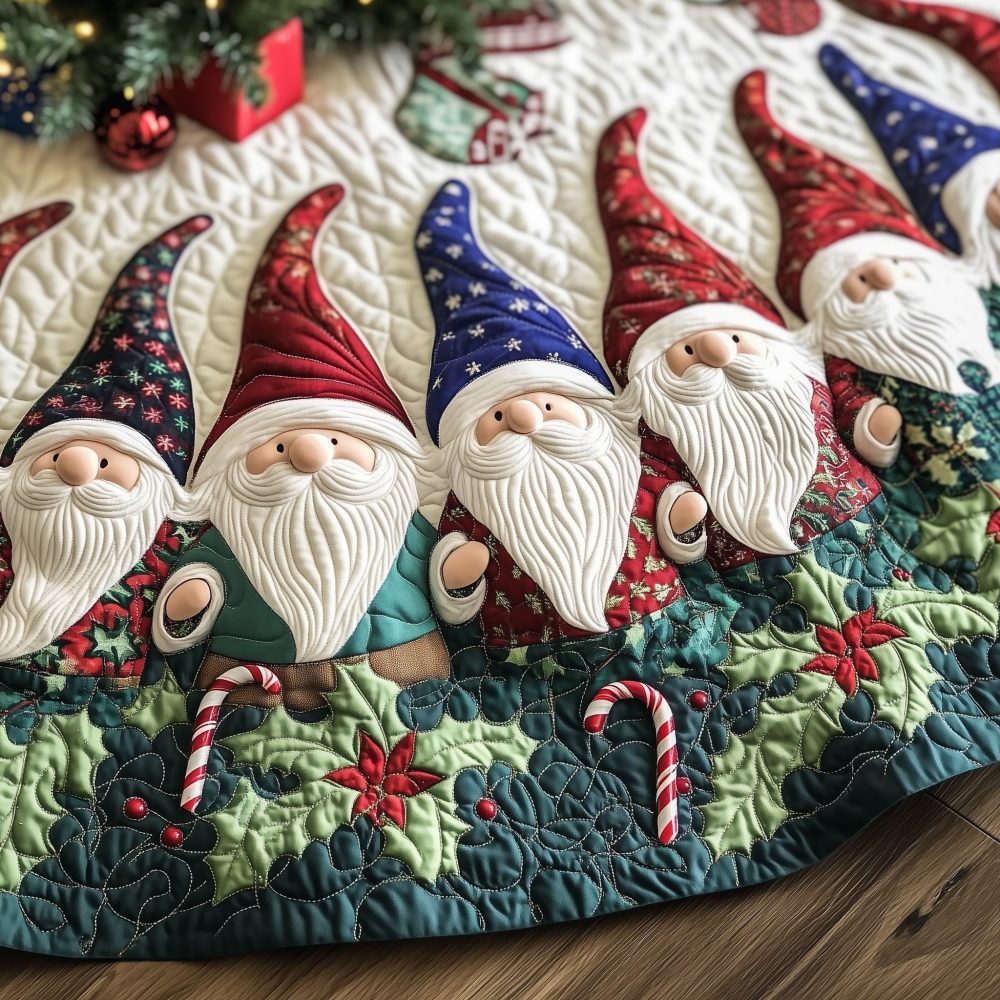 Gnome Cheer Holiday Tree Skirt — Whimsical Gnome Christmas Tree Skirt, Custom Handmade For Cozy Seasonal Décor