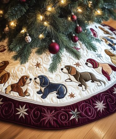 Handmade Beagle Holiday Tree Skirt With Snowflake Wine Band Accent - Cozy Quilted Christmas Décor, Custom Order
