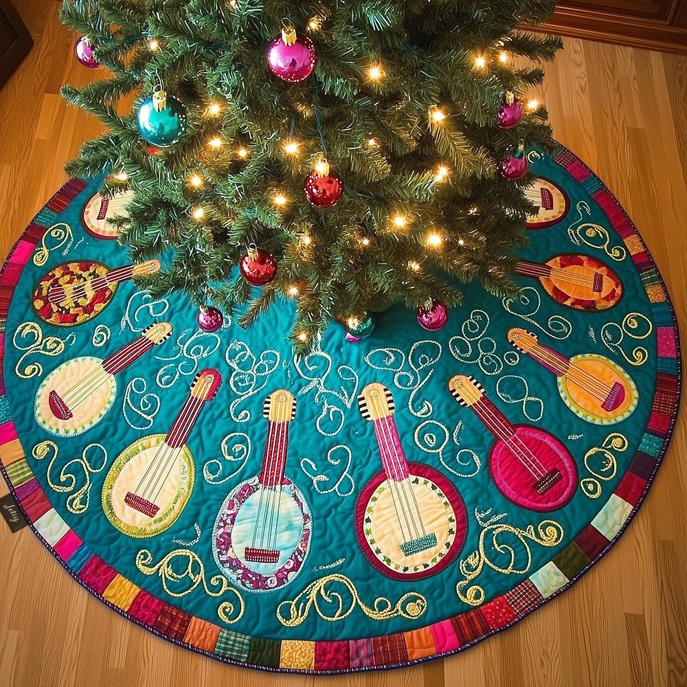 Joyful Banjo Christmas Tree Skirt — Rustic Musical Holiday Skirt, Custom Handmade For Music Lovers & Festive Farmhouse Homes