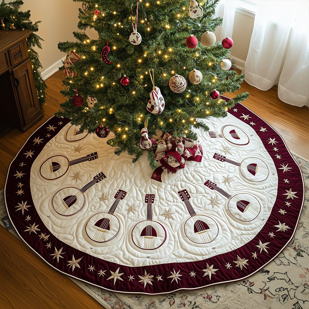 Starring Banjo Ring Christmas Tree Skirt — Handcrafted Musical Holiday Skirt With Star Motif, Custom Made To Order For Music Lovers