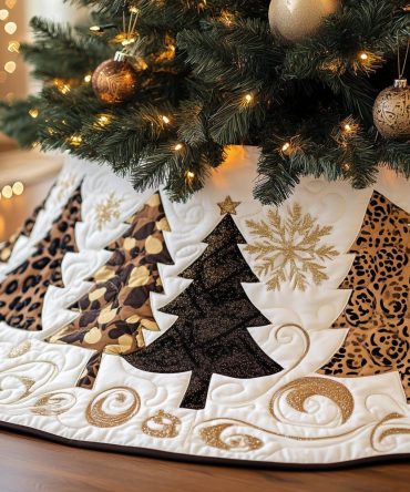 Ivory Tree Skirt With Leopard Print Trees — Custom Made Christmas Skirt, Sophisticated Animal Print Base For Stylish Holiday Decor