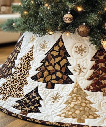 Animal Print Trees With Snowflakes Holiday Tree Skirt — Custom Made Christmas Skirt Blending Playful Prints And Classic Winter Motifs