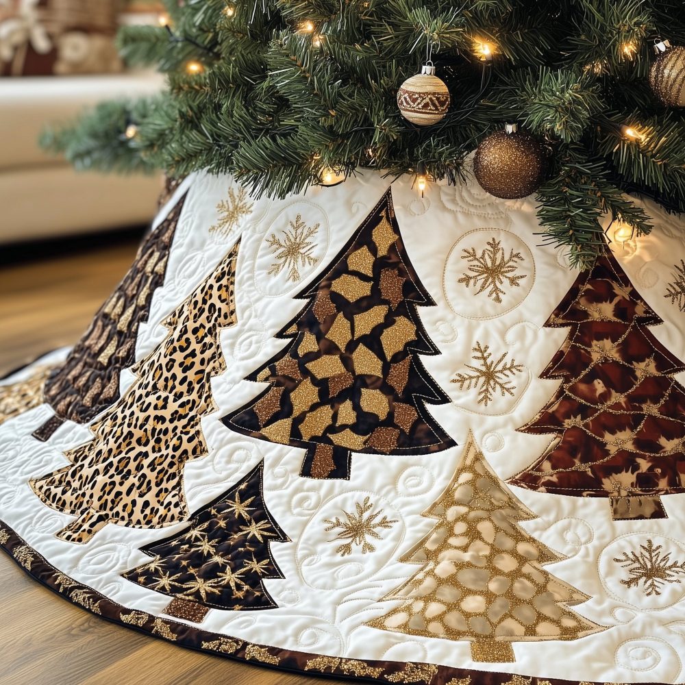 Animal Print Trees With Snowflakes Holiday Tree Skirt — Custom Made Christmas Skirt Blending Playful Prints And Classic Winter Motifs