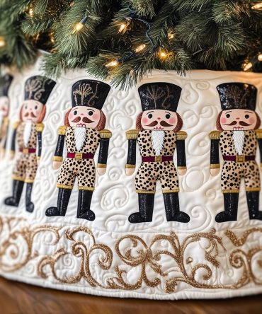 Leopard Coat Nutcrackers Custom Christmas Tree Skirt — Luxurious Made-To-Order Holiday Base With Bold Animal Print And Classic Charm
