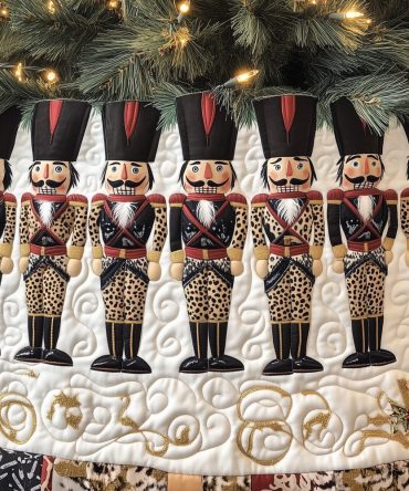 Leopard Nutcracker Regiment Holiday Tree Skirt — Custom Made Christmas Skirt With Chic Animal Print Soldiers, Luxury Seasonal Accent